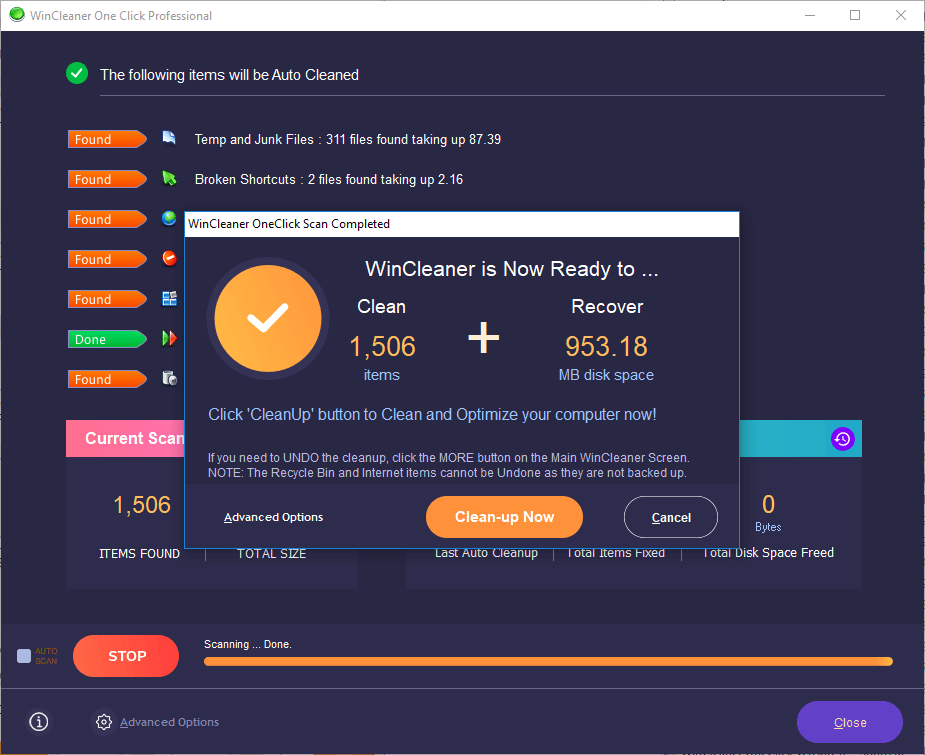 WinCleaner for Windows Main Screen